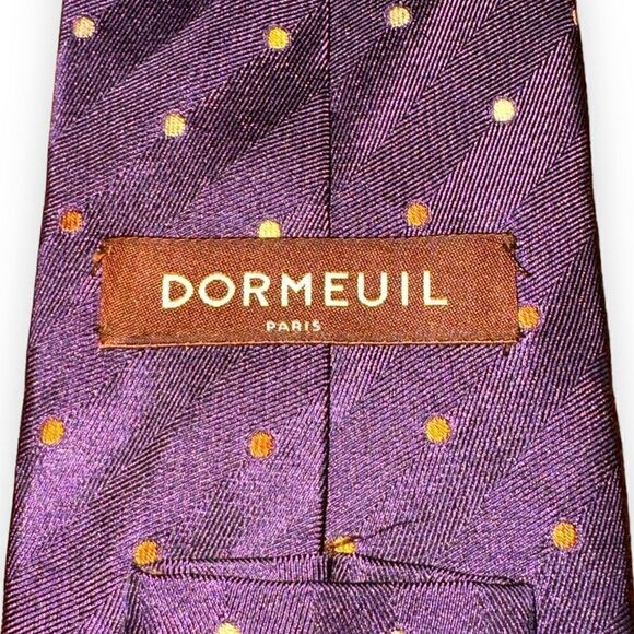 Dormeuil Paris Purple Polkadot Handmade Silk Neck Tie - Picture 3 of 4